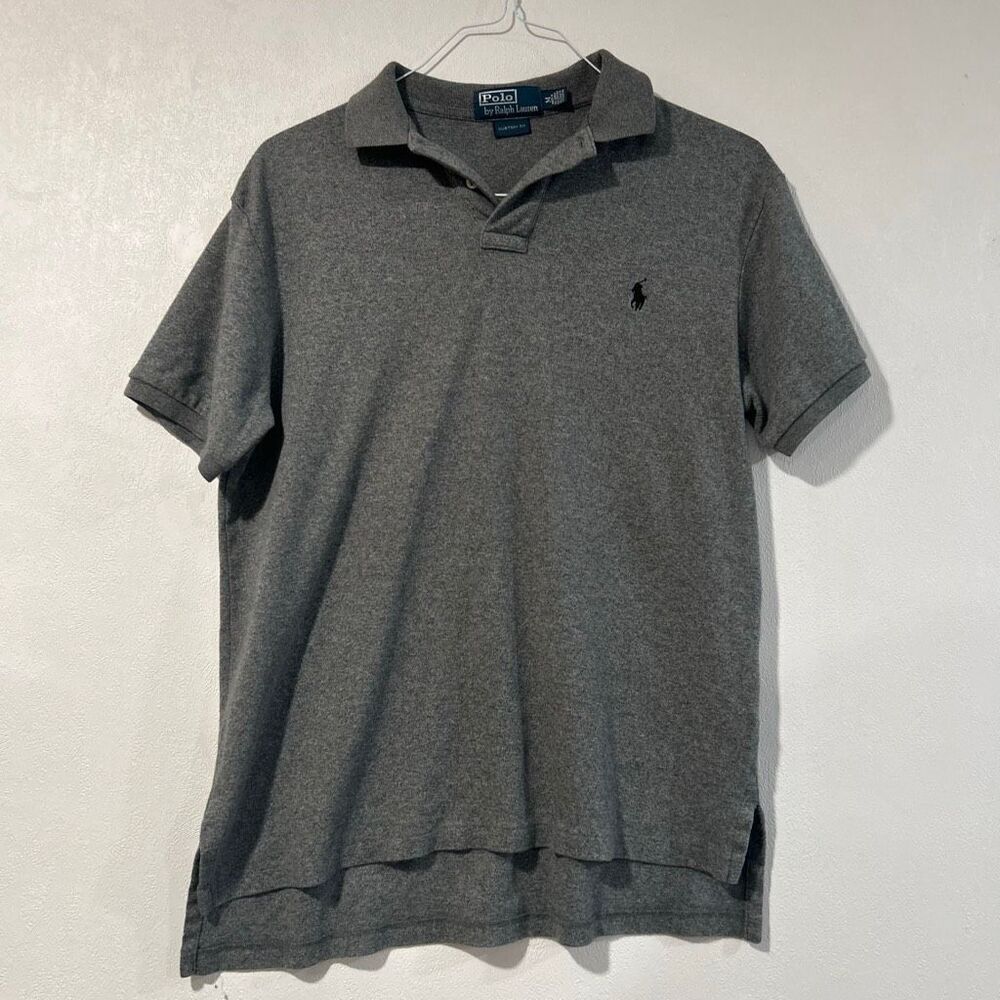 Polo by Ralph Lauren Men’s Medium Custom Fit Gray Polo Shirt – Short Sleeve Clas